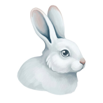 Ilustraci&oacute;n digital de un conejo blanco con pelaje suave, orejas largas y ojos expresivos, dise&ntilde;ado con un estilo art&iacute;stico tierno y minimalista sobre un fondo blanco limpio, ideal para dise&ntilde;o