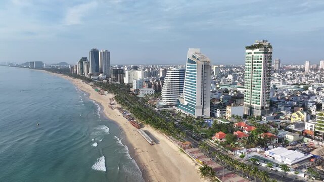 Aerial view of the skyline of high-rise buildings in Da Nang, Vietnam