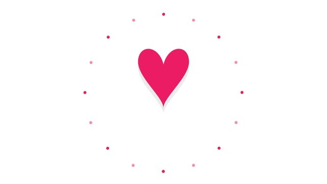 Minimalist animation of a red heart icon with a circular dot pattern on a white background, ideal for love, health, or social media interaction themes.
