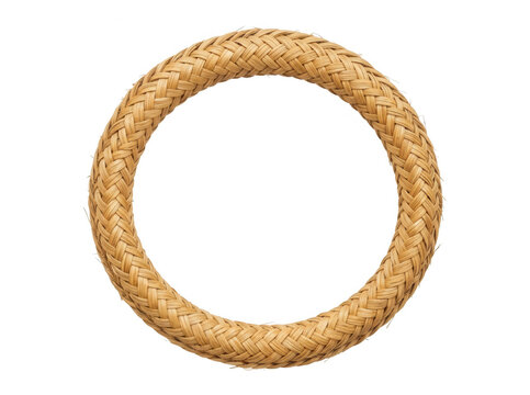 Un anillo circular hecho de cuerda de yute trenzada natural con una textura detallada y un dise&ntilde;o r&uacute;stico, aislado sobre un fondo blanco puro, ideal para proyectos de dise&ntilde;o gr&aacute;fico y decoraci&oacute;n.