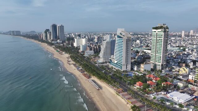 Aerial view of the skyline of high-rise buildings in Da Nang, Vietnam