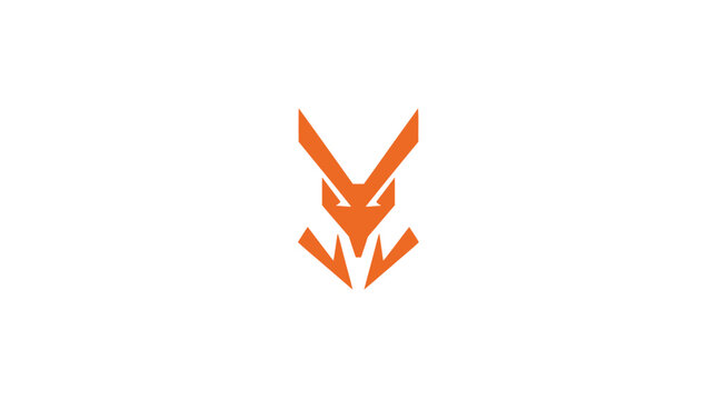 Geometric orange fox head logo on white.