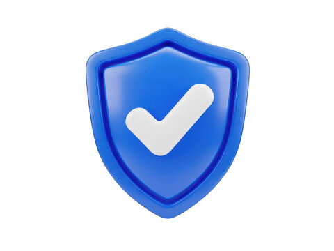 3d blue shield icon with a white check mark symbol isolated on transparent background