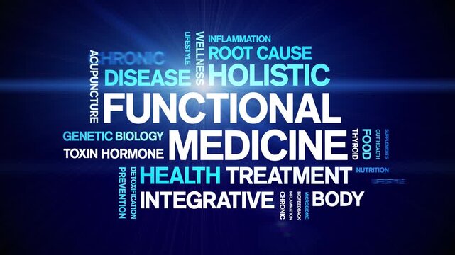 Functional Medicine animated word cloud-animation tag kinetic typography seamless loop.