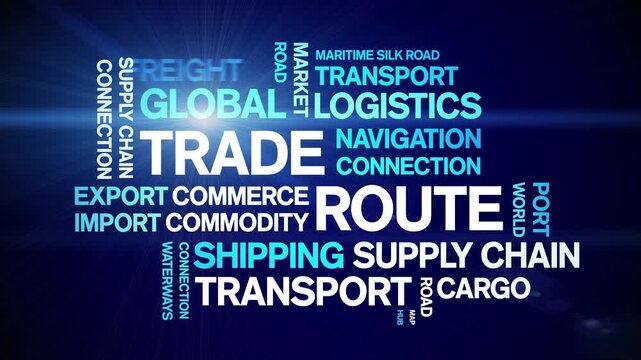 Trade Route animated word cloud-animation tag kinetic typography seamless loop.