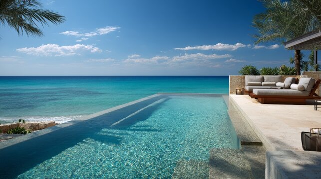 A private beachfront villa featuring an infinity pool with smooth, glass-like water, offering a seamless transition into the deep blue Caribbean horizon.