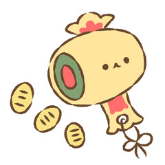 Fototapeta premium 背景透過のもっちり手描きイラスト 1月素材 日本のお正月 うちでの小槌