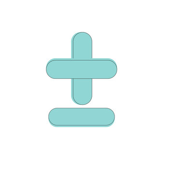 Teal pastel plus over minus symbol icon double outline white background
