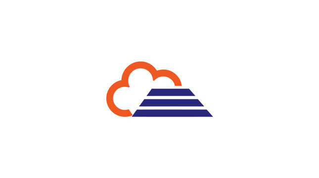Orange cloud icon above blue horizontal stripes.