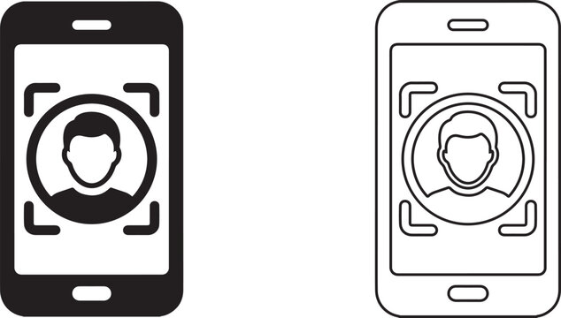 Smartphone face recognition ID biometric scan outline and solid flat icon