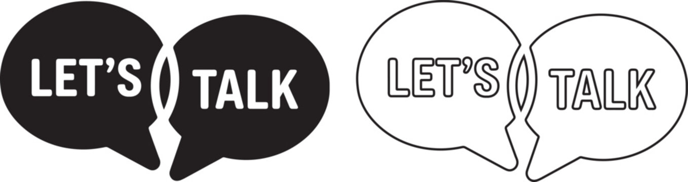 Let's talk speech bubble heart shape communication outline and solid flat icon