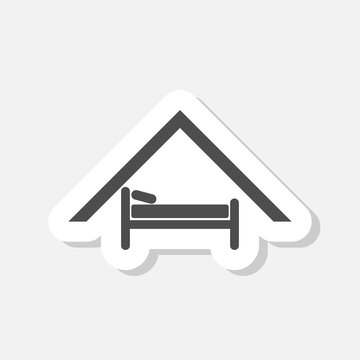 Bed in house sign icon sticker isolated on gray background