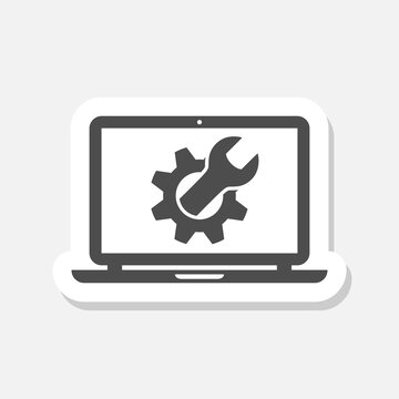 Computer repair service sign icon sticker isolated on gray background