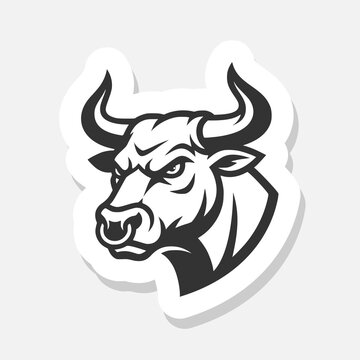 The head of a ferocious bull sign icon sticker isolated on gray background