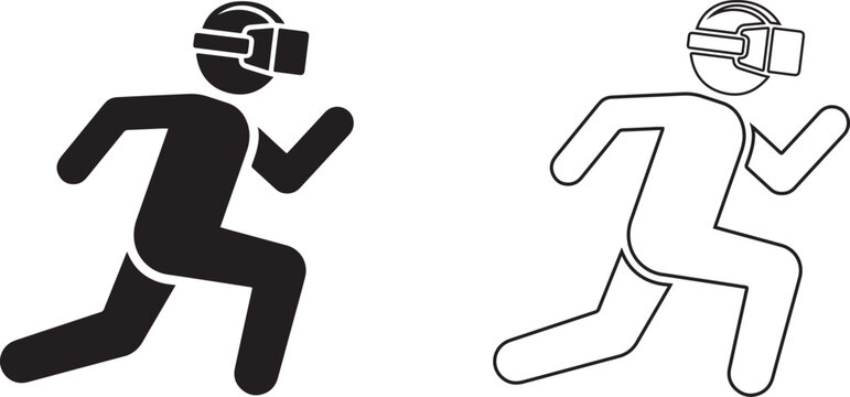 Person running with VR virtual reality headset outline and solid flat icon