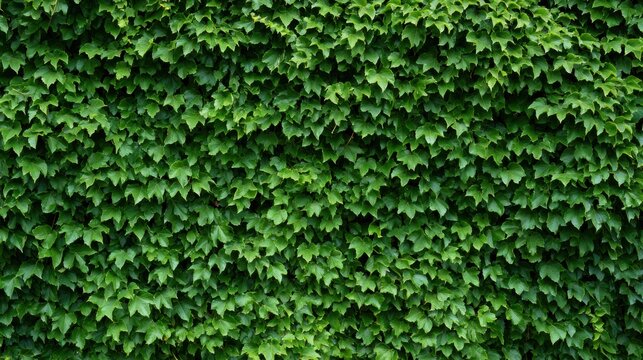Foliage of ivy leaves covers the wall with a dense green texture. The light is soft, creating an even tone across the leaves.
