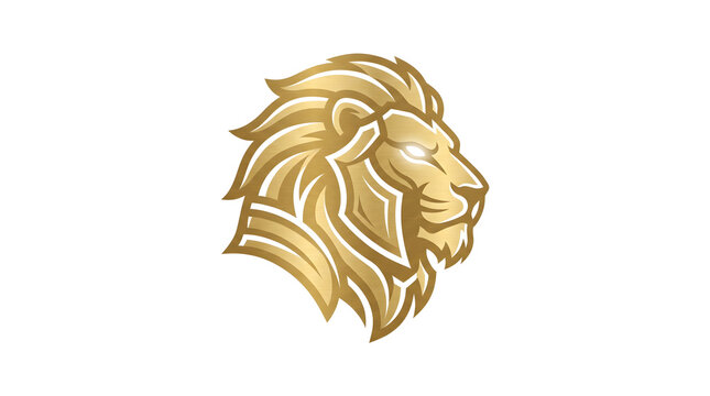 Golden Metallic Lion Head Logo with Glowing Eye and Luxury Mascot Icon