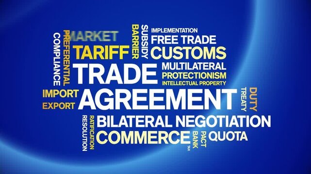 Trade Agreement animated word cloud-animation tag kinetic typography seamless loop.