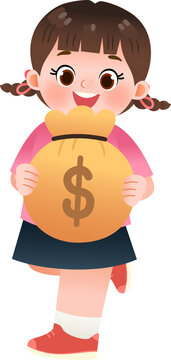 Gitl with bag of money illustration