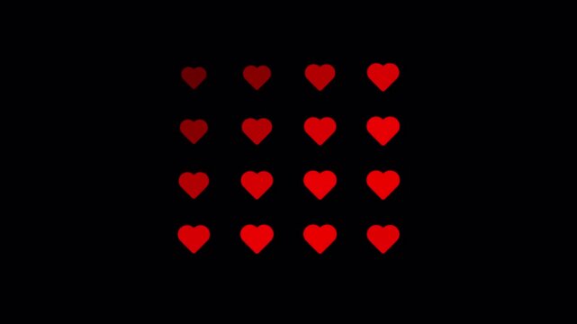 4x6 Geometric Grid Matrix Synchronous Pulsing Red Hearts Pattern Animation 6 Seconds Loop on Alpha Channel 4K