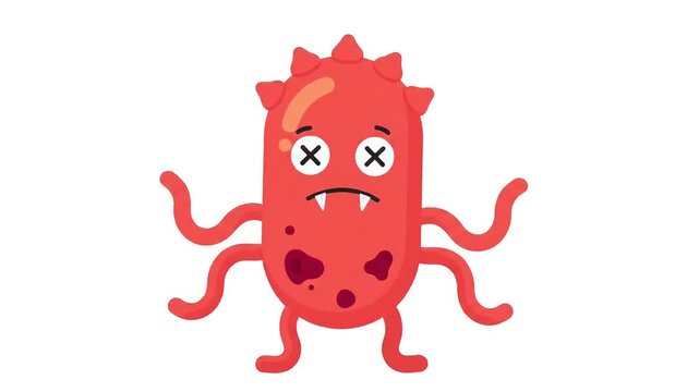 Animated red germ vector character floating on white background