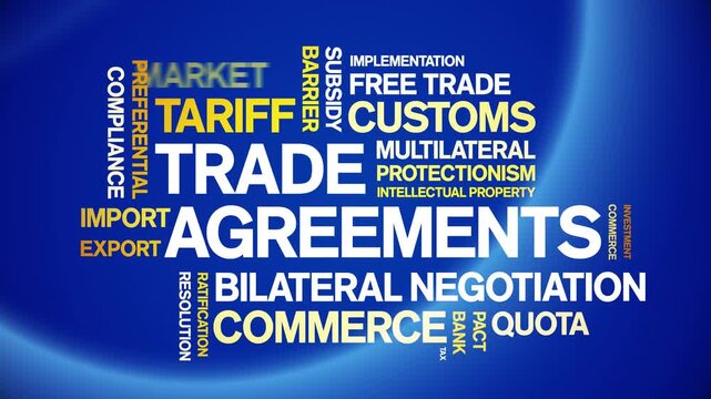 Trade Agreements animated word cloud-animation tag kinetic typography seamless loop.