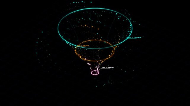 Abstract data funnel simulation showing particle flow in digital space motion graphic.