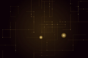 Fototapeta premium Abstract golden lines and connected dots on dark background