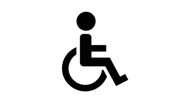Wheelchair accessibility solid icon. Universal handicapped person symbol. Disability sign for public facilities. Black vector pictogram isolated on white background for signage and wayfinding projects