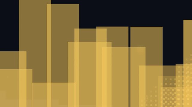 Golden Cityscape Abstract: A modern abstract representation of a cityscape with overlapping golden rectangles and squares against a dark background, suggesting urban growth and development.
