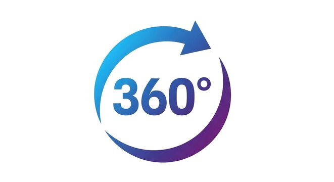 360 degree view and rotation concept vector icon. Blue and purple circular arrow symbol for multimedia player. Full rotation indicator graphic element for web design and interactive media