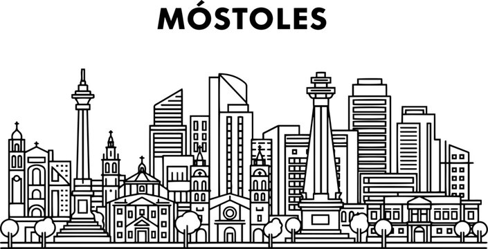 Mostoles City Skyline Outline Illustration Urban Landscape