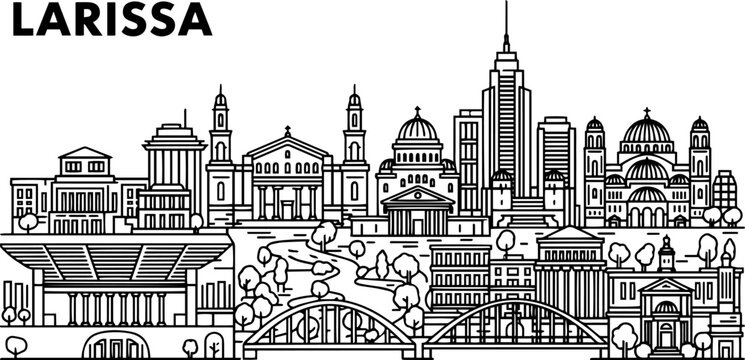 Larissa Greece City Skyline Graphic Illustration Vector Design