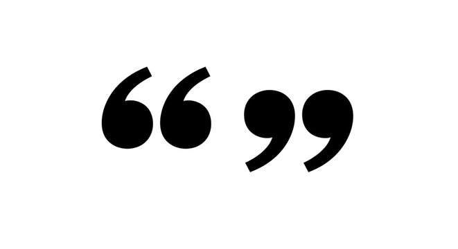 Quotation marks symbol vector icon illustration. Black double quote punctuation signs isolated on white background. Minimalist typographic design element for editorial layouts and writing projects