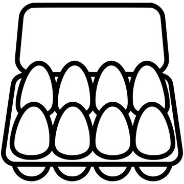 Dozen Eggs in Open Carton Black and White Vector Silhouette Icon