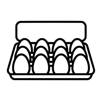 Dozen Eggs in Open Carton Black and White Vector Silhouette Icon