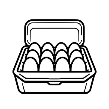 Dozen Eggs in Open Carton Black and White Vector Silhouette Icon