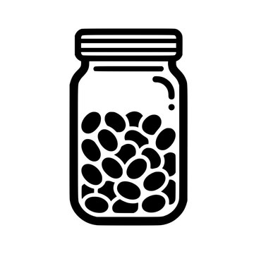 Glass Jar Filled with Dried Beans Black and White Vector Silhouette Icon