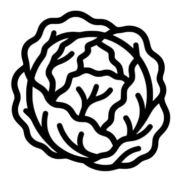 Head of Cabbage with Layered Leaves Black and White Vector Silhouette Icon
