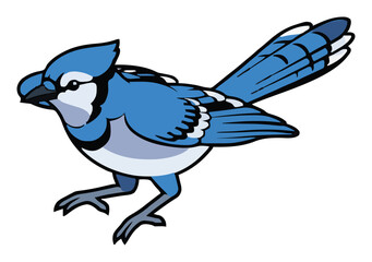 Fototapeta premium Blue jay running isometric view isolated on white ba.... Generative AI