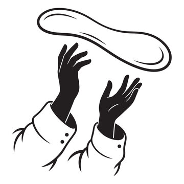 Vector illustration of chef hands tossing pizza dough in the air