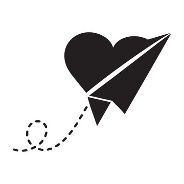Heart Shaped Paper Plane Vector Icon with Dotted Flight Path