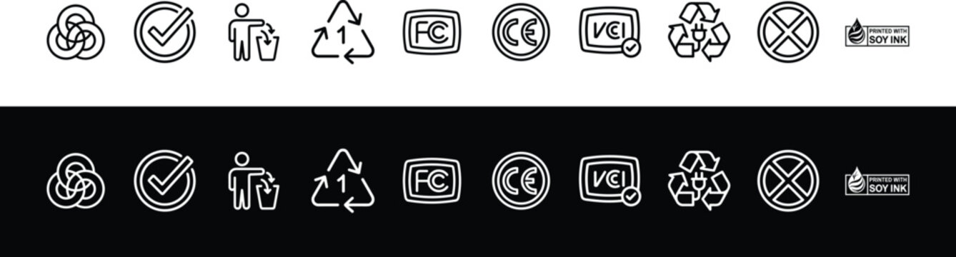 Product Certification Logo Set Vector for CE Mark and FCC Compliance Labels