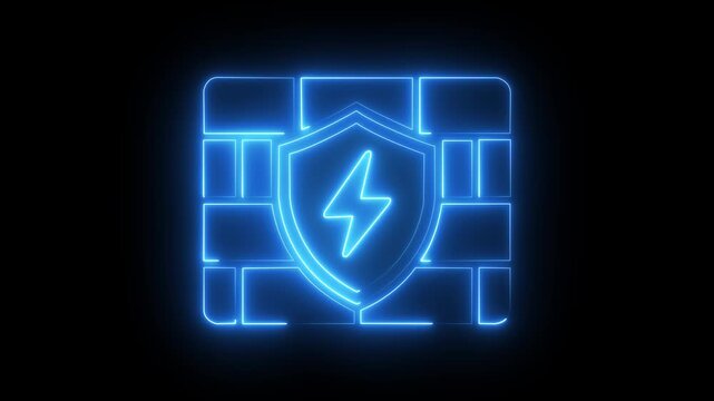 Neon firewall shield animation: cybersecurity and network protection concept network security digital protection