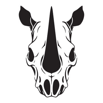 Black and white vector illustration of a rhinoceros skull front view mascot