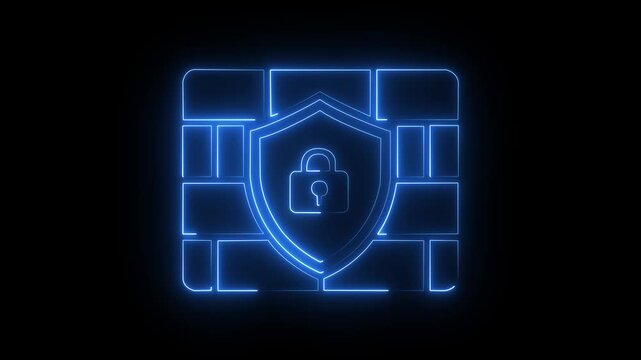 Neon firewall shield animation: cyber security and network protection concept cybersecurity network security
