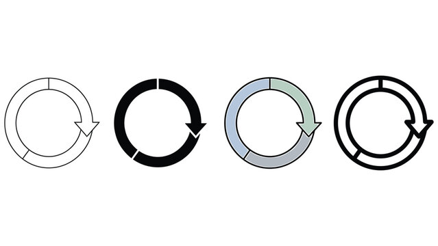 Vector set of circular arrow icons representing process cycle and repeat options on white background