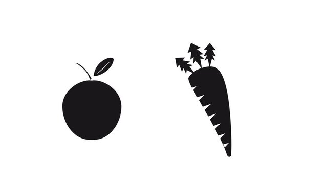 Minimalist apple and carrot icon set for custom quick paste animation graphic designs