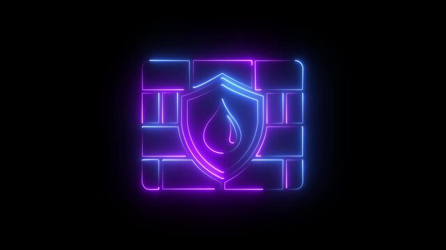 Neon waterproofing shield animation: protection and sealing concept for construction and technology