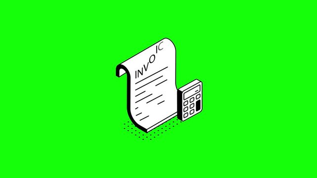 Isometric Invoice Financing Animation and Calculator Motion Graphics on Green Screen 4K